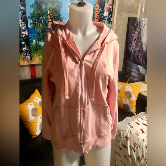 Pink U.S. Polo Association zipper hoodie. Size large. Excellent condition. - Picture 1 of 4